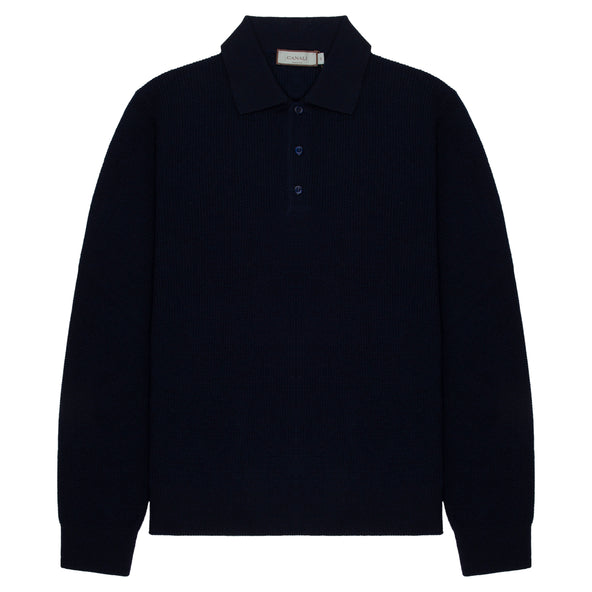 Canali Navy Waffle Woollen LS Polo