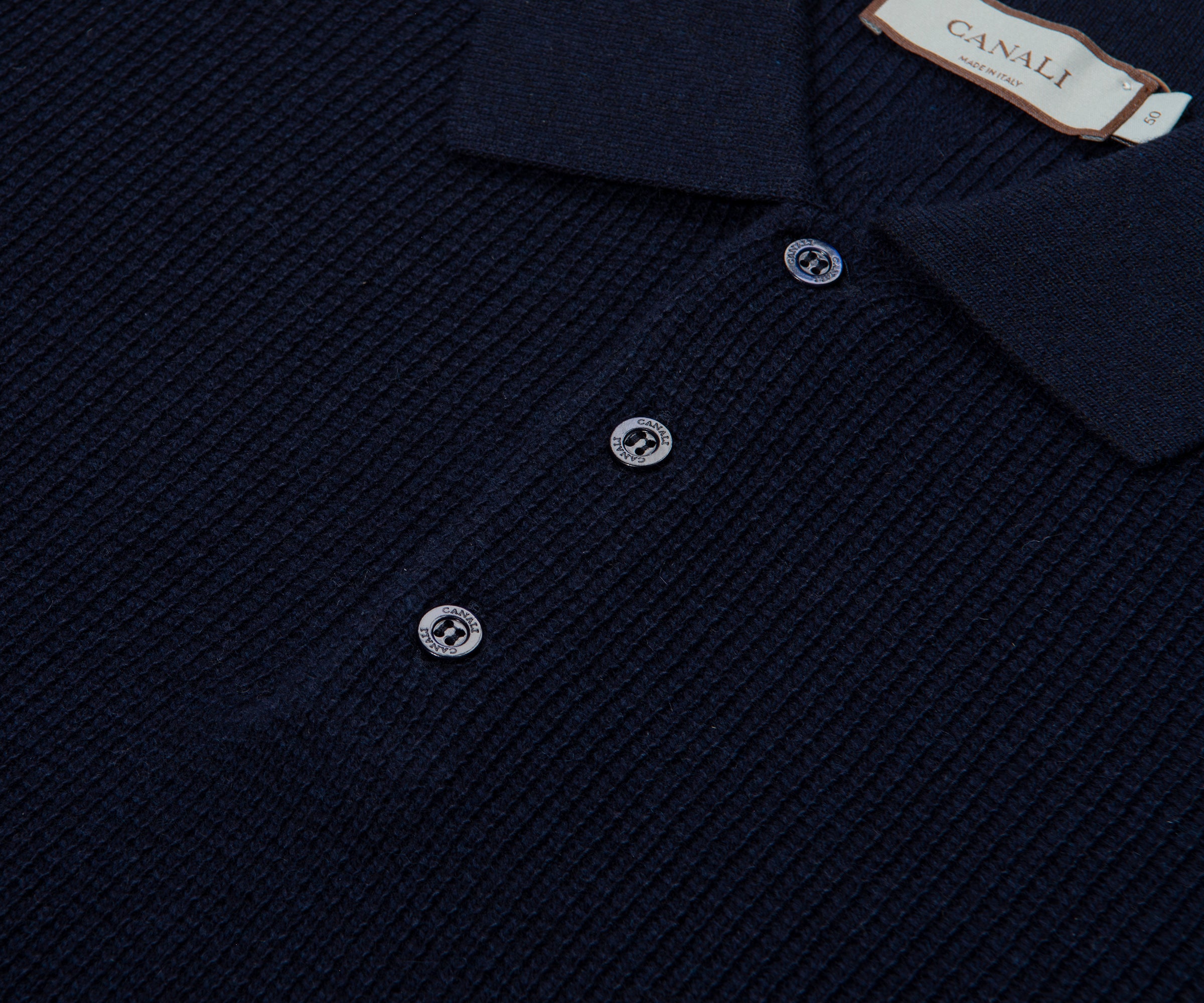 Canali Navy Waffle Woollen LS Polo