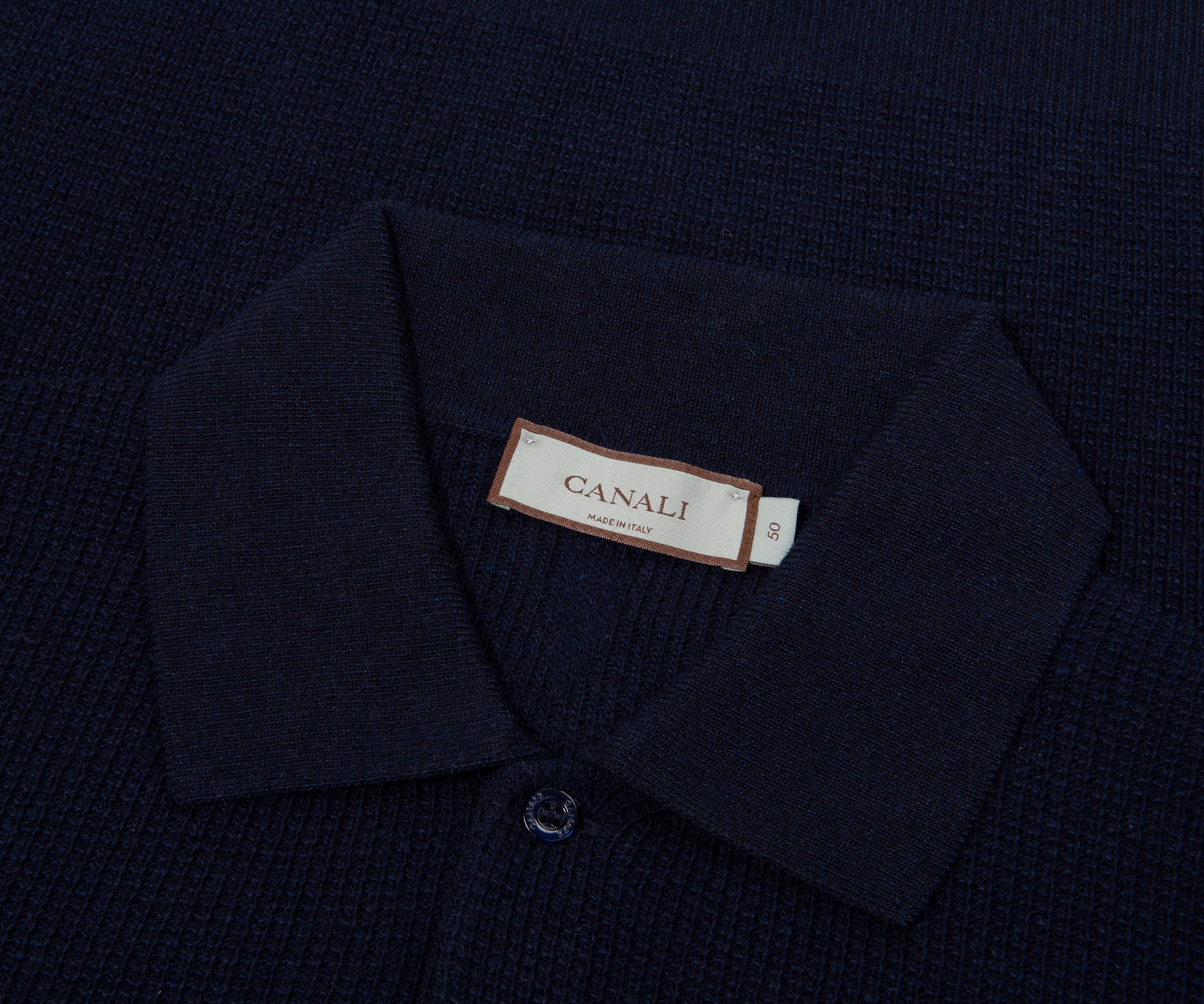 Canali Navy Waffle Woollen LS Polo