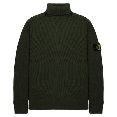 Stone Island Green Knitted Ribbed Roll Neck