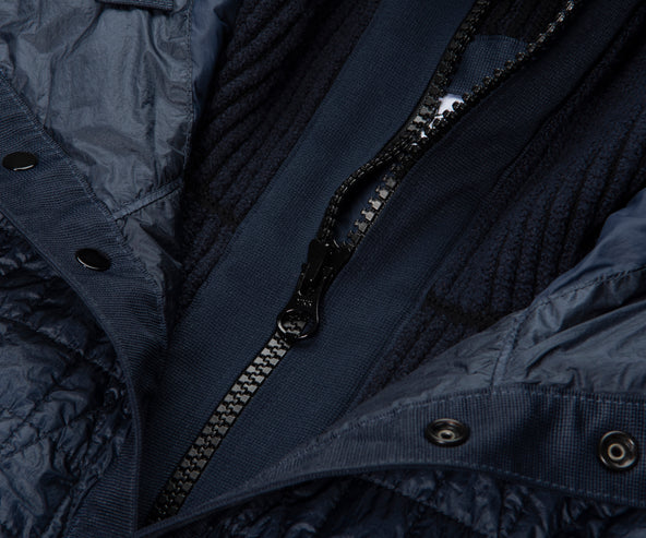 Stone Island Blue Crinkle Reps Ny Quilted Hooded Jacket