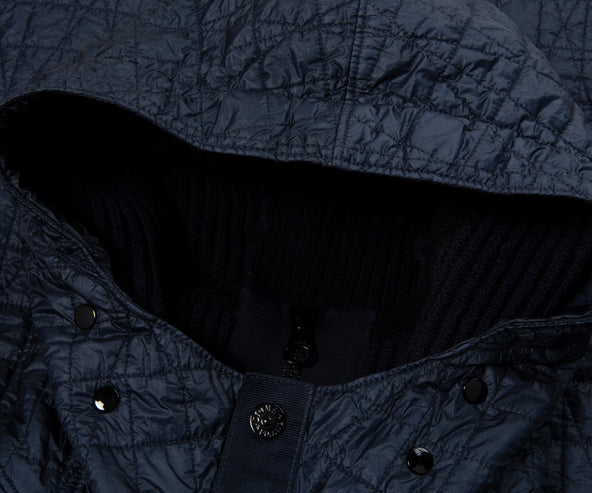 Stone Island Blue Crinkle Reps Ny Quilted Hooded Jacket