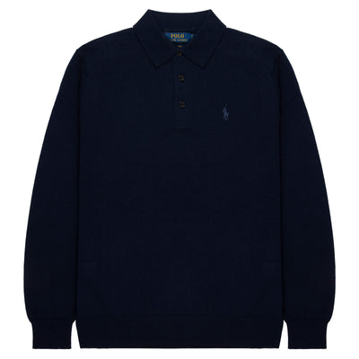 Navy blue sweater with Polo Ralph Lauren logo on a white background