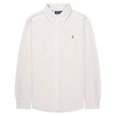 Polo Ralph Lauren Cream/Brown Stripe Jersey LS Oxford Shirt