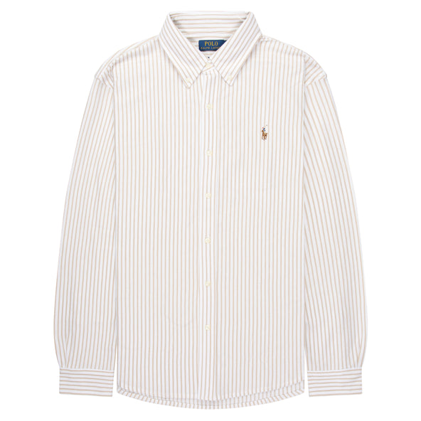 Polo Ralph Lauren Cream/Brown Stripe Jersey LS Oxford Shirt