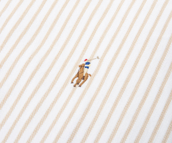Polo Ralph Lauren Cream/Brown Stripe Jersey LS Oxford Shirt