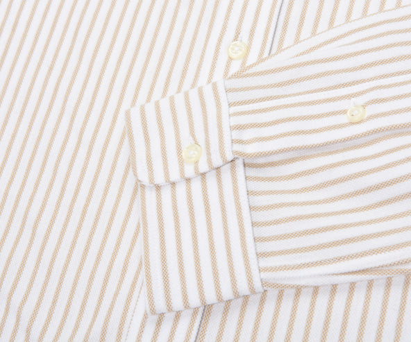 Polo Ralph Lauren Cream/Brown Stripe Jersey LS Oxford Shirt