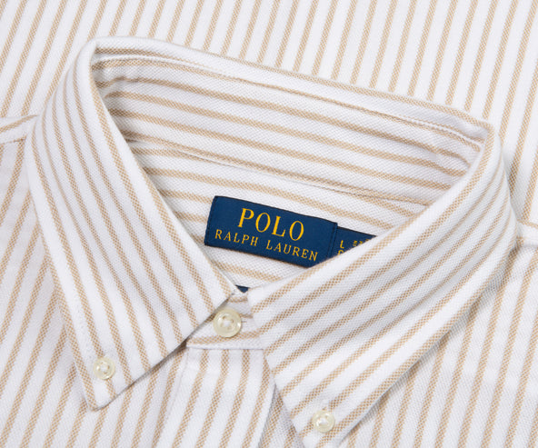 Polo Ralph Lauren Cream/Brown Stripe Jersey LS Oxford Shirt