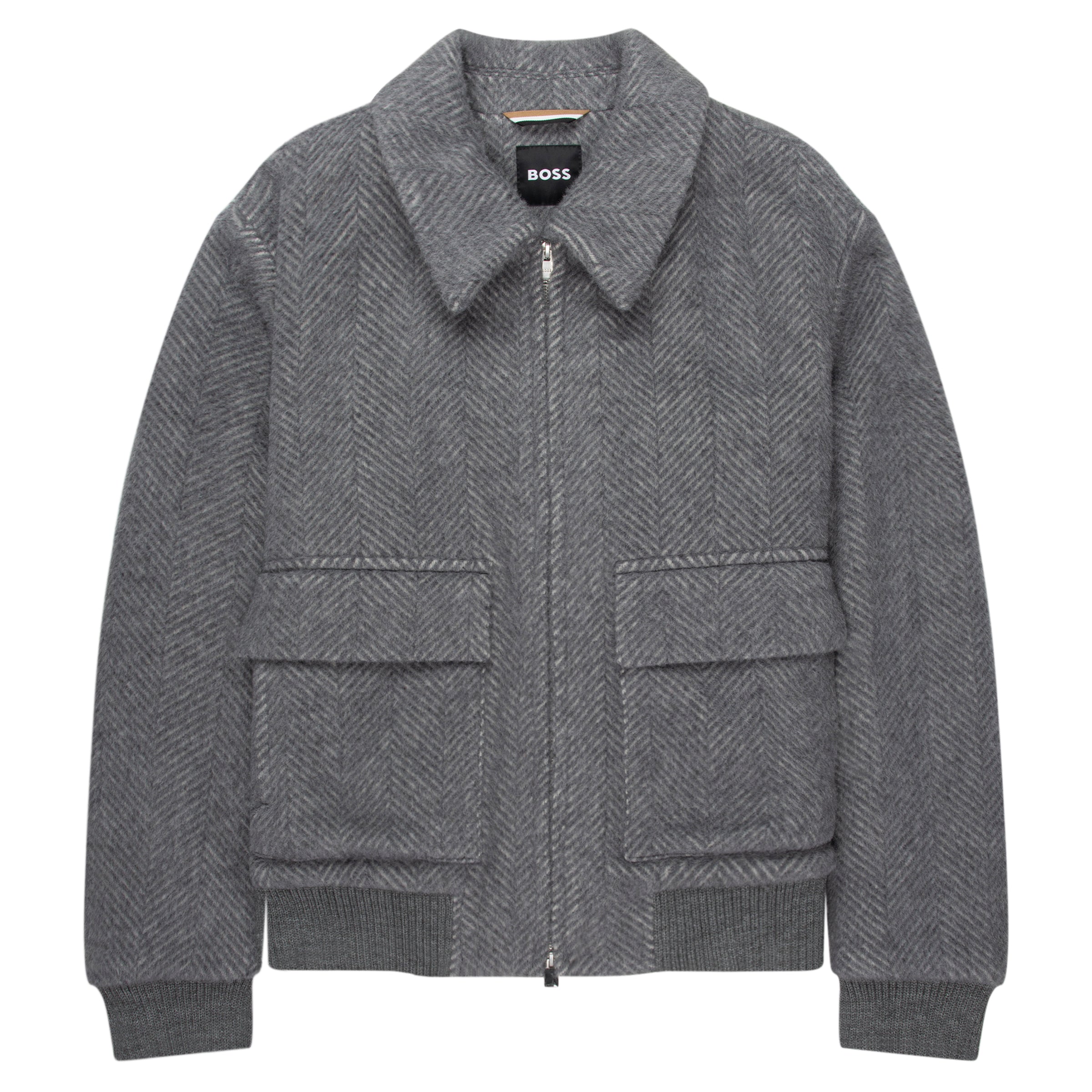 Boss Grey Herringbone Fluffy Bomber