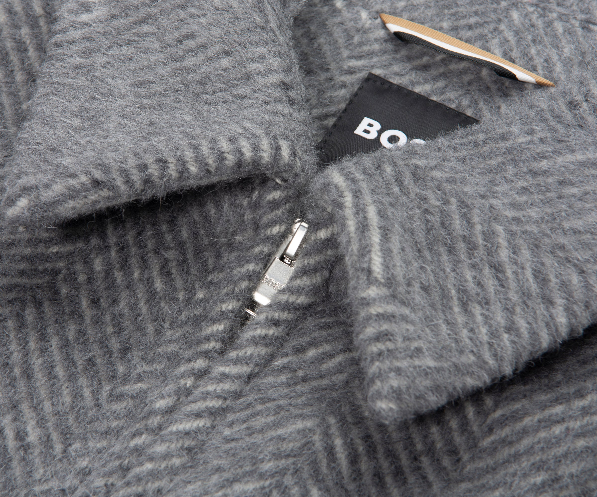 Boss Grey Herringbone Fluffy Bomber