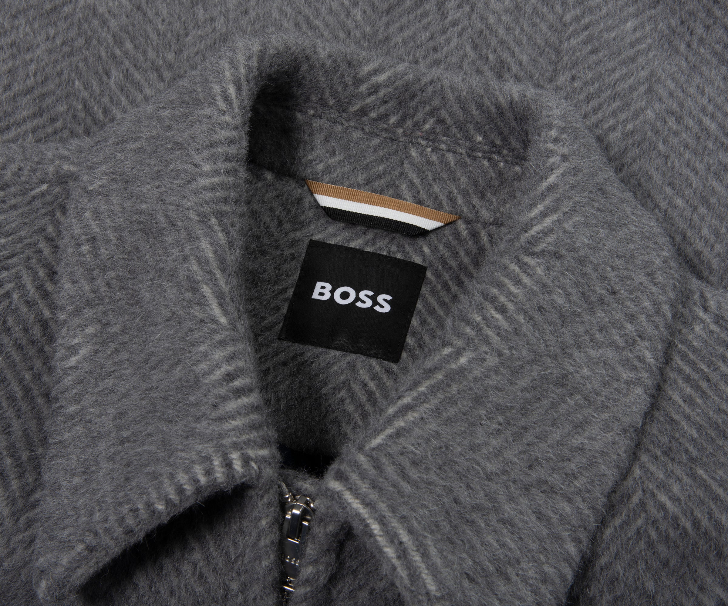 Boss Grey Herringbone Fluffy Bomber
