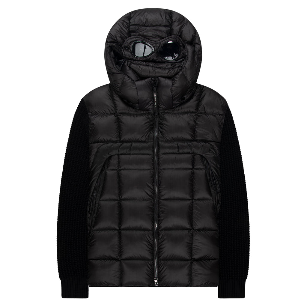 C.P. Company Black Merino Wool Goggle Hooded Puffer Jacket