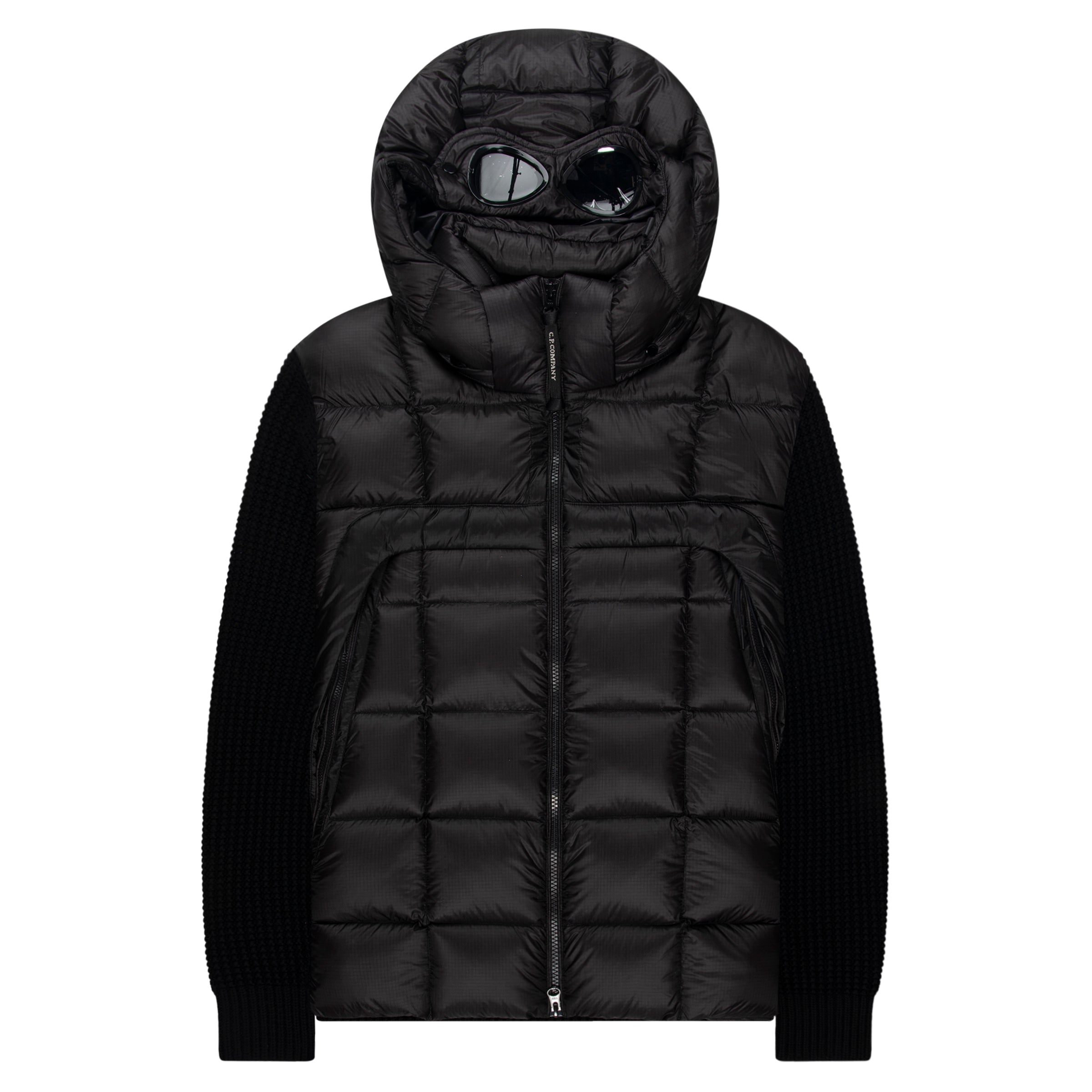 C.P. Company Black Merino Wool Goggle Hooded Puffer Jacket