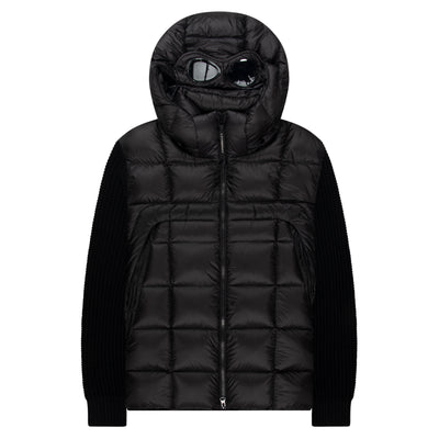C.P. Company Black Merino Wool Goggle Hooded Puffer Jacket