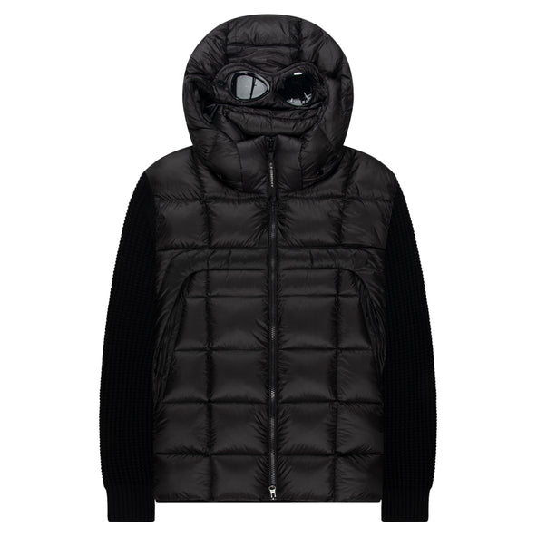 C.P. Company Black Merino Wool Goggle Hooded Puffer Jacket