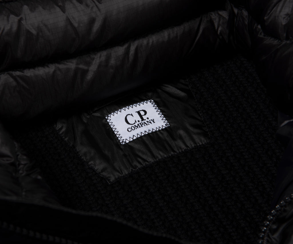 C.P. Company Black Merino Wool Goggle Hooded Puffer Jacket