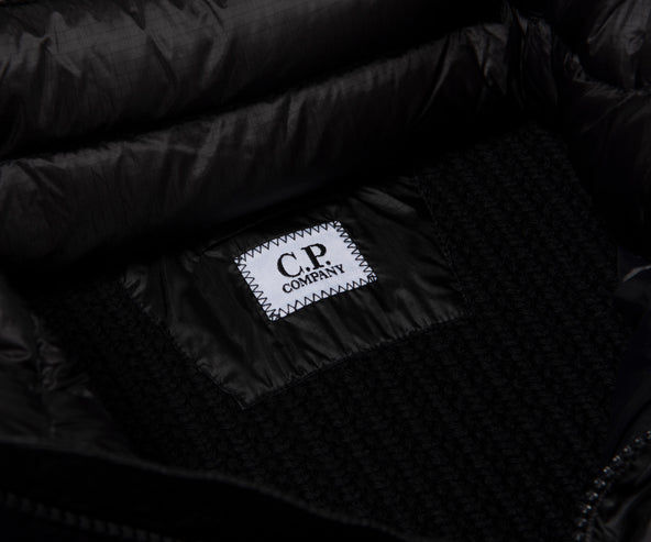 C.P. Company Black Merino Wool Goggle Hooded Puffer Jacket