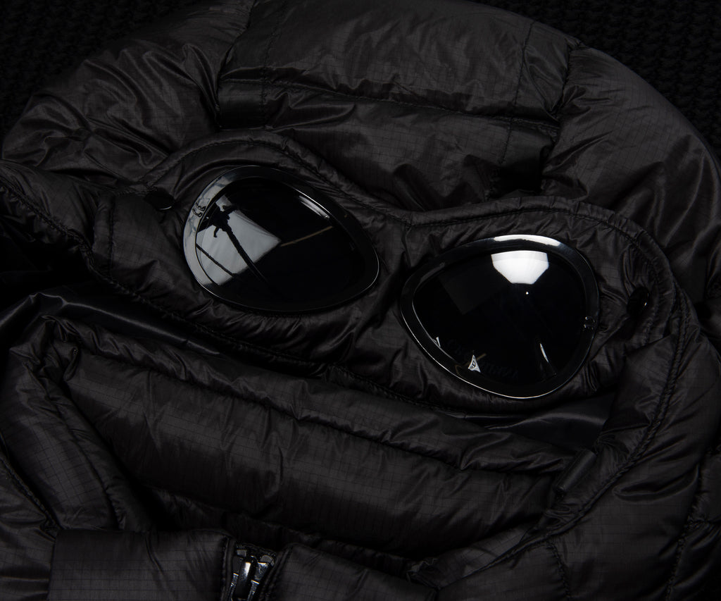 C.P. Company Black Merino Wool Goggle Hooded Puffer Jacket