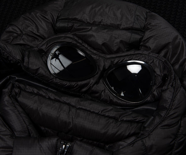 C.P. Company Black Merino Wool Goggle Hooded Puffer Jacket