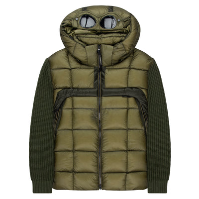 C.P. Company Green Merino Wool Goggle Hooded Puffer Jacket