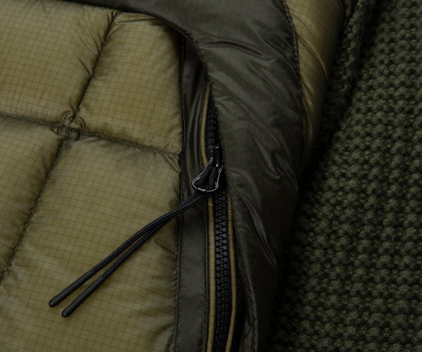 C.P. Company Green Merino Wool Goggle Hooded Puffer Jacket