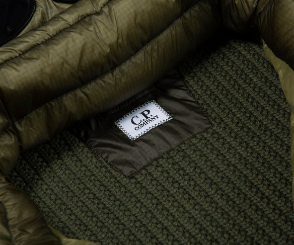 C.P. Company Green Merino Wool Goggle Hooded Puffer Jacket