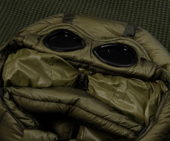 C.P. Company Green Merino Wool Goggle Hooded Puffer Jacket