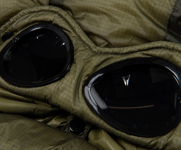 C.P. Company Green Merino Wool Goggle Hooded Puffer Jacket