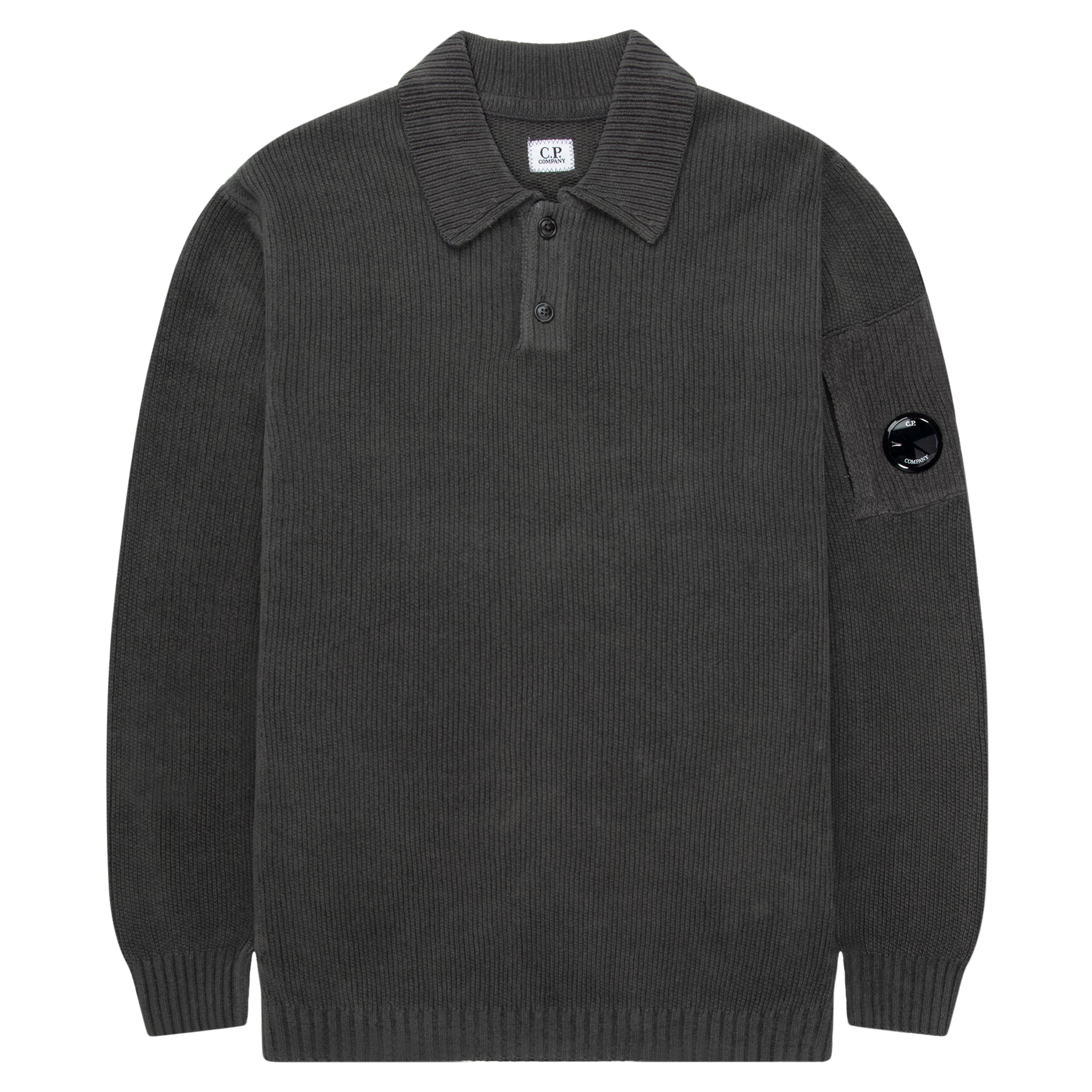 C.P. Company Grey Heavy Knitted LS Polo