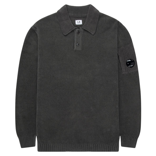 C.P. Company Grey Heavy Knitted LS Polo