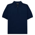Navy polo shirt with a quarter zip on a white background