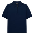 Navy polo shirt with a quarter zip on a white background