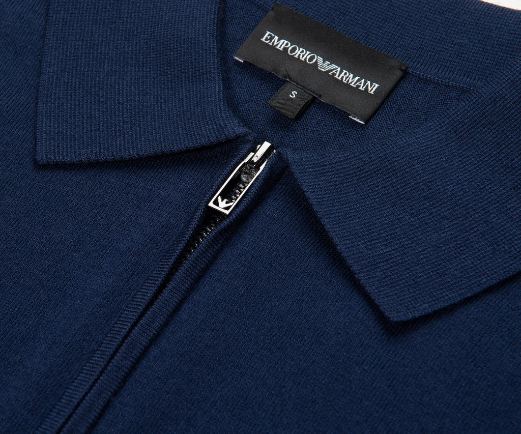 Emporio Armani Blue Knitted SS 1/4 Zip Polo
