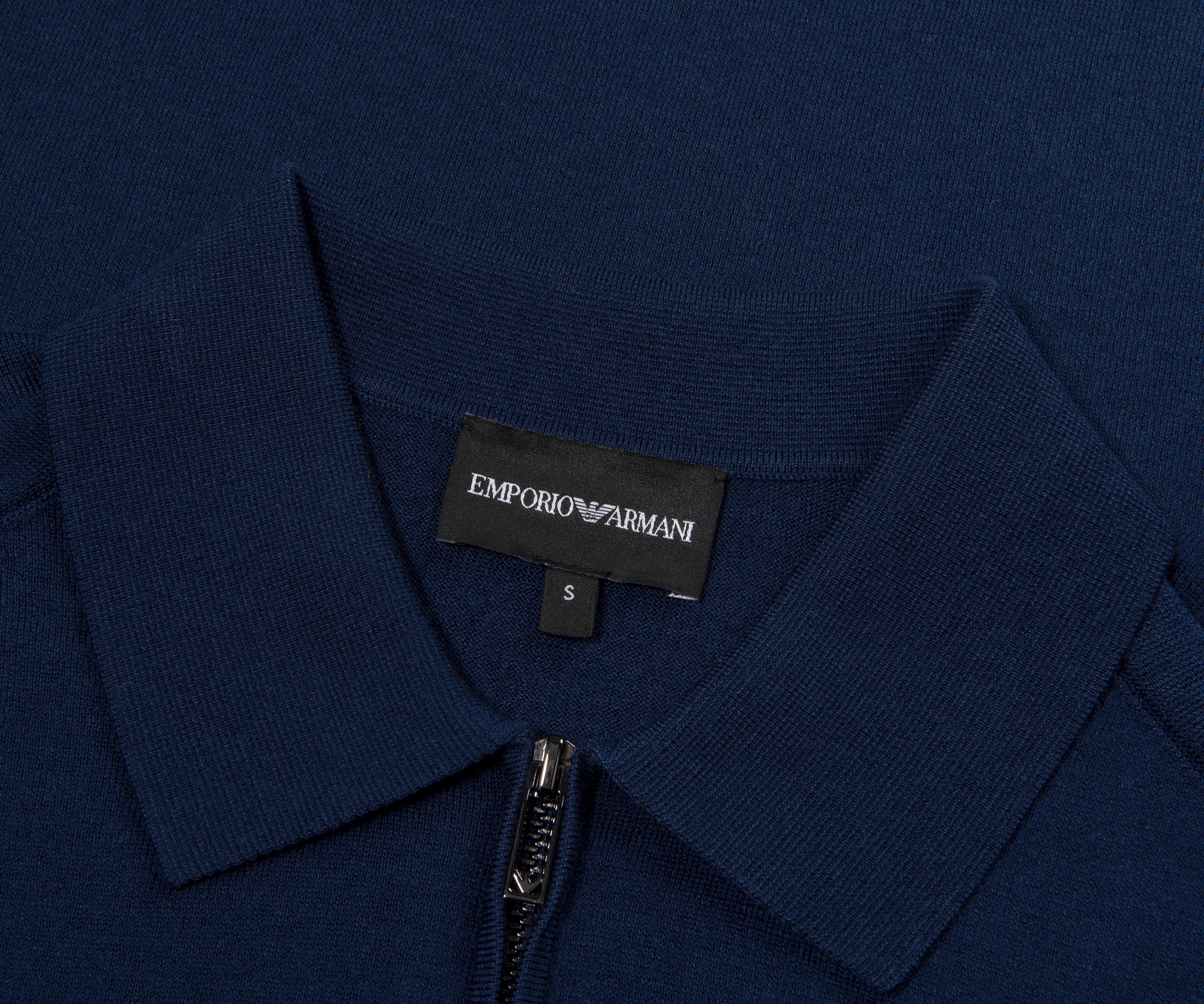Emporio Armani Blue Knitted SS 1/4 Zip Polo – Pockets