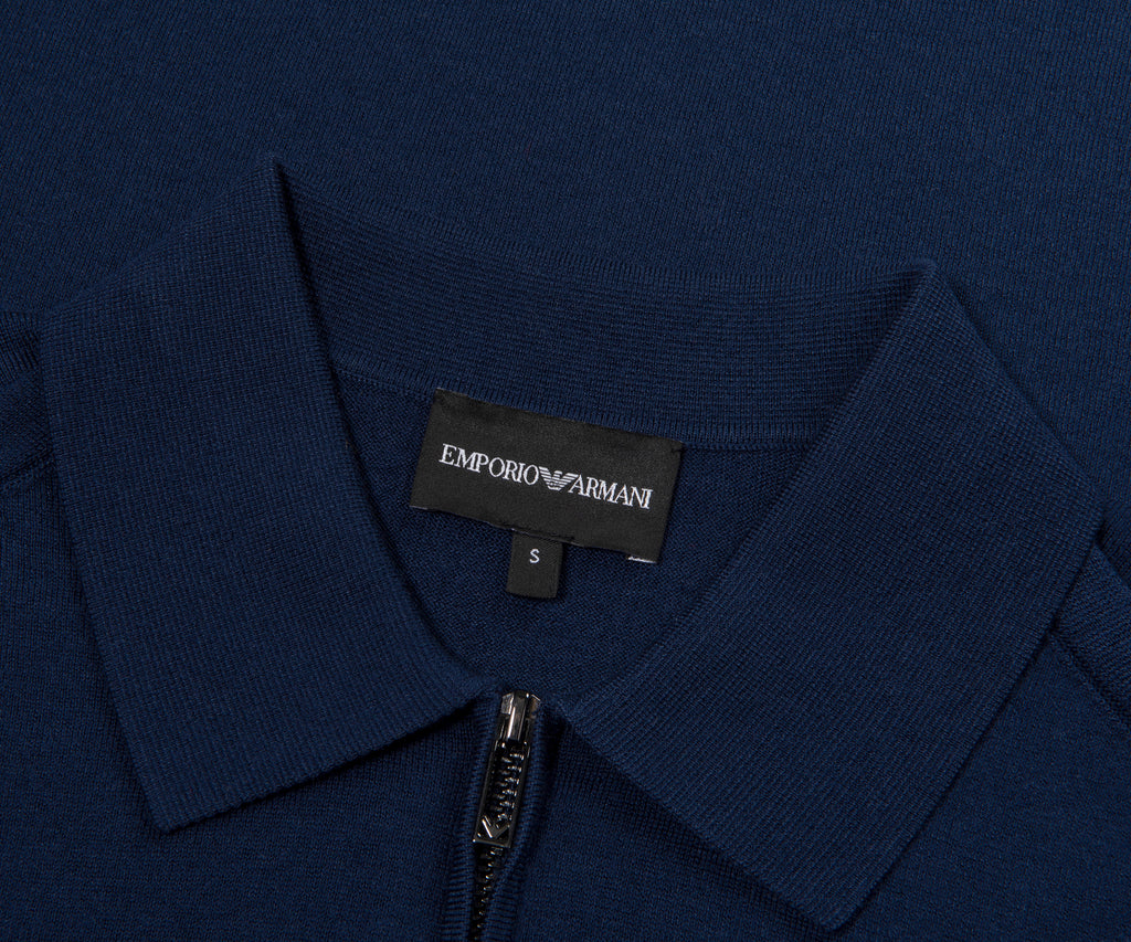 Emporio Armani Blue Knitted SS 1/4 Zip Polo