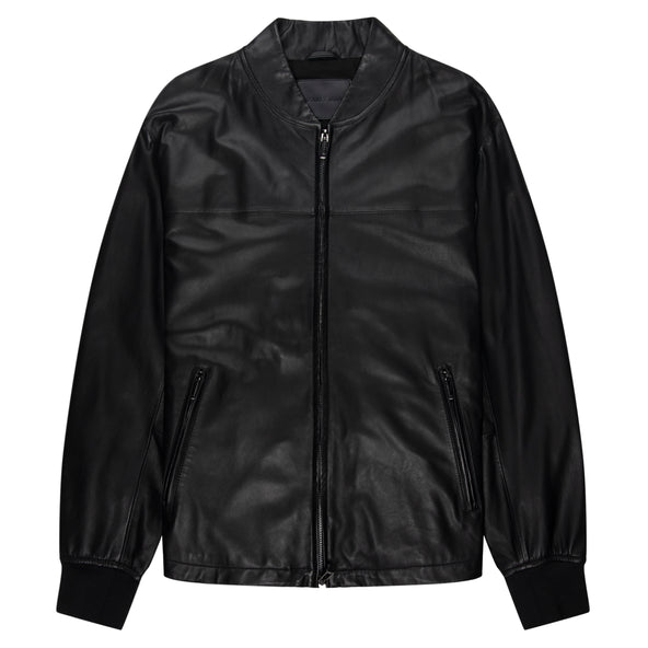 Black bomber jacket on a white background