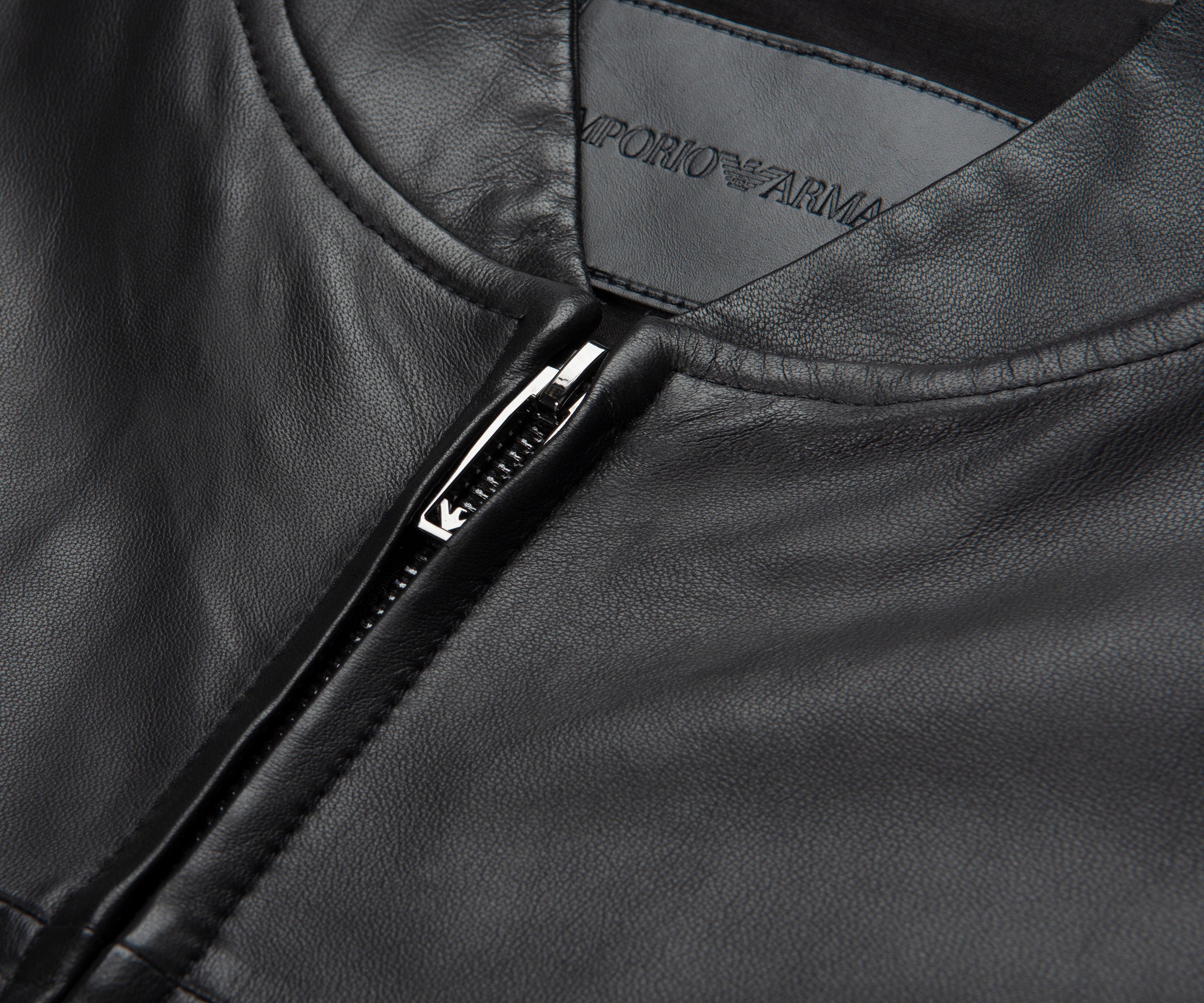 Emporio Armani Black Leather Bomber Jacket