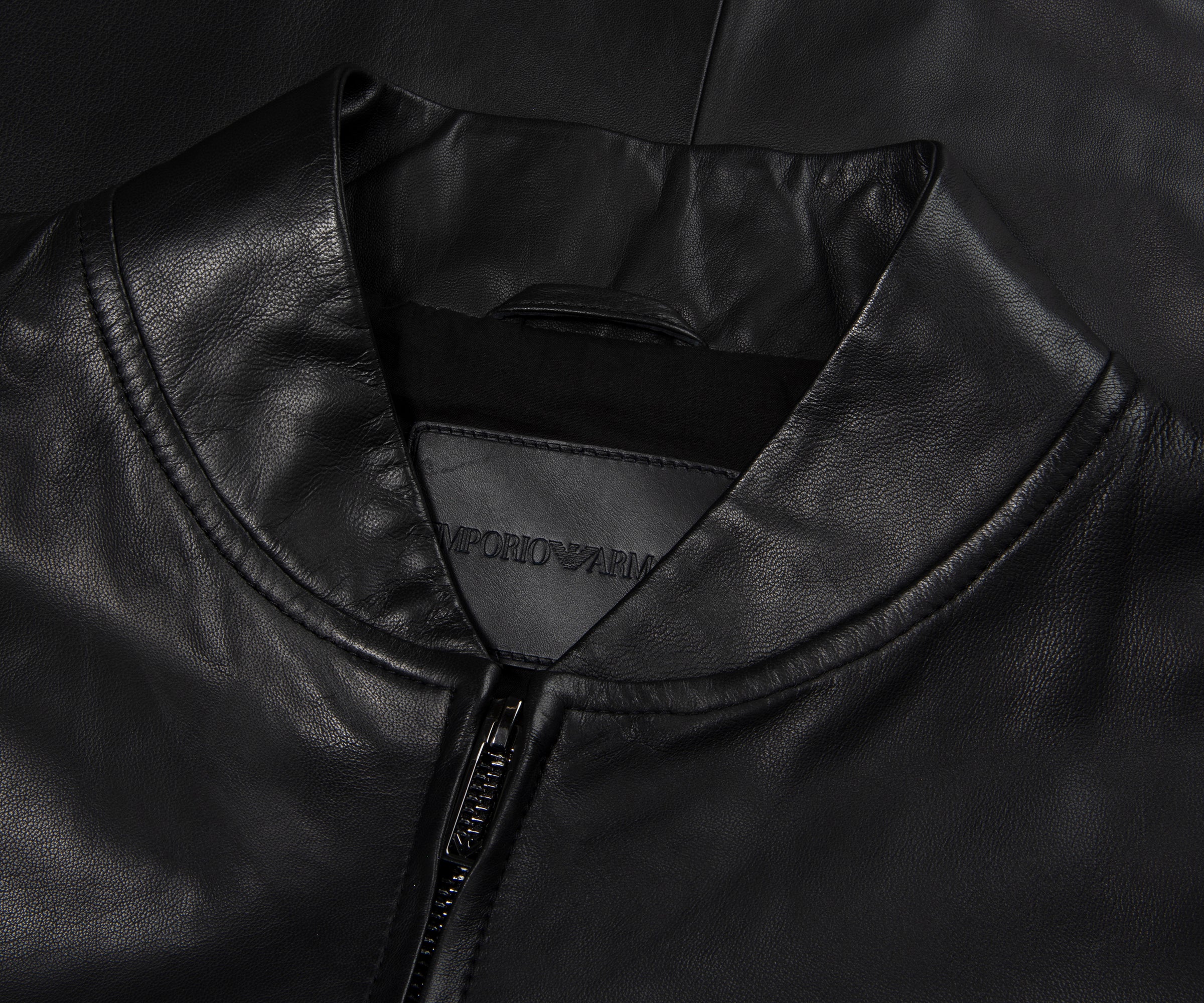 Emporio Armani Black Leather Bomber Jacket