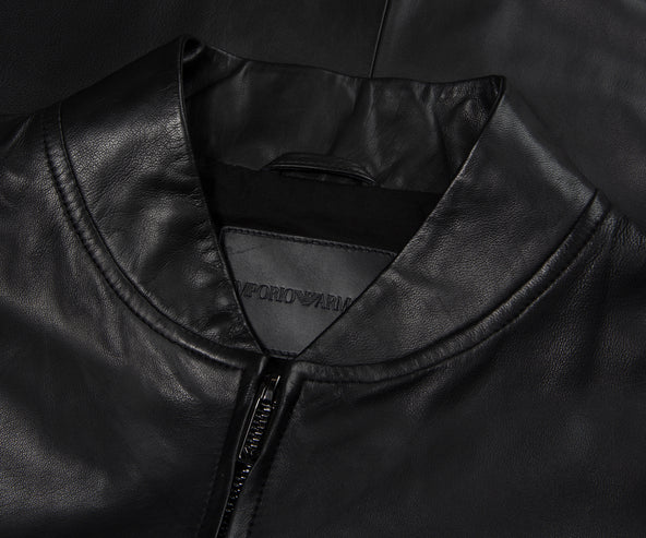 Emporio Armani Black Leather Bomber Jacket