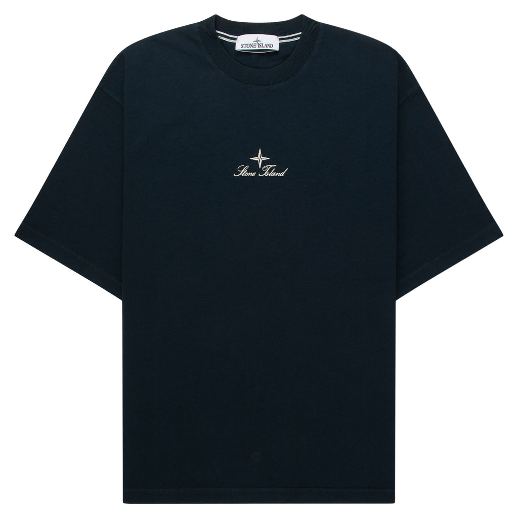 Stone Island Navy Stitched Back Embroidered Logo T-Shirt