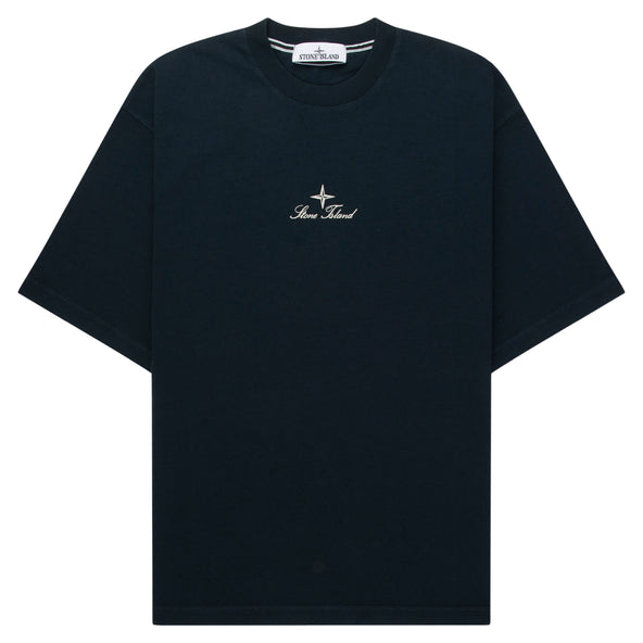 Stone Island Navy Stitched Back Embroidered Logo T-Shirt