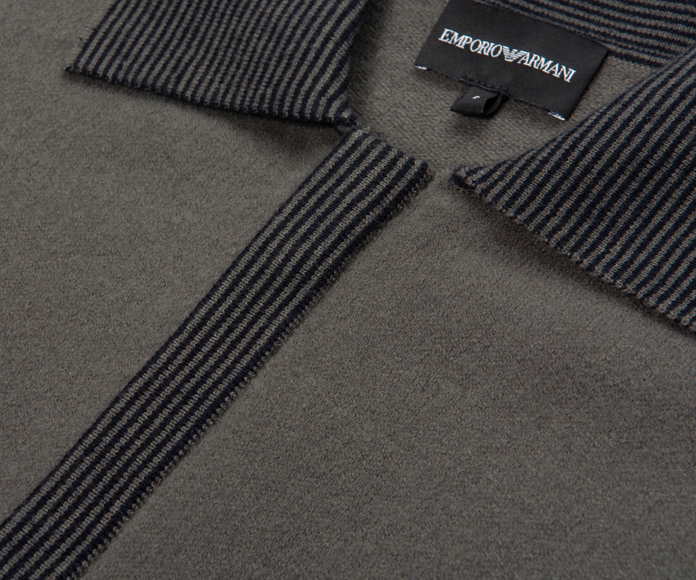 Emporio Armani Khaki Woolen Trim Detailed Full Zip Cardigan