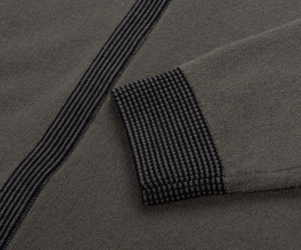 Emporio Armani Khaki Woolen Trim Detailed Full Zip Cardigan