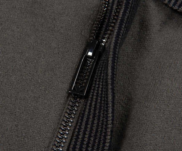 Emporio Armani Khaki Woolen Trim Detailed Full Zip Cardigan