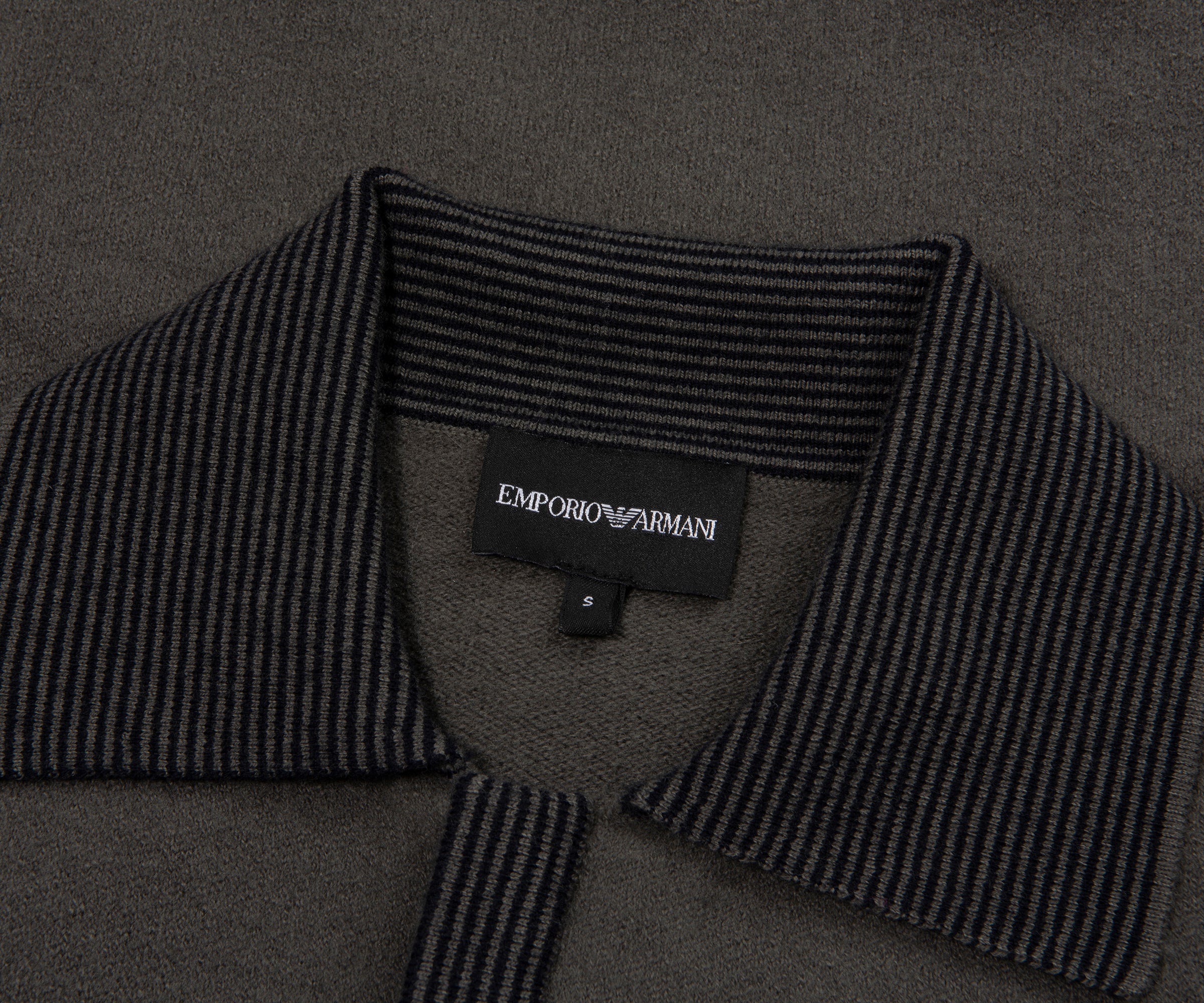 Emporio Armani Khaki Woolen Trim Detailed Full Zip Cardigan