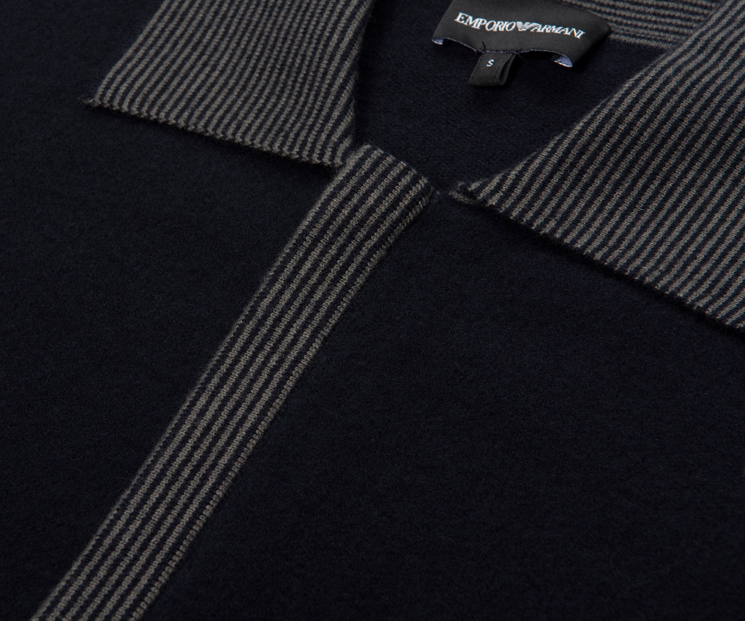 Emporio Armani Navy Woolen Trim Detailed Full Zip Cardigan