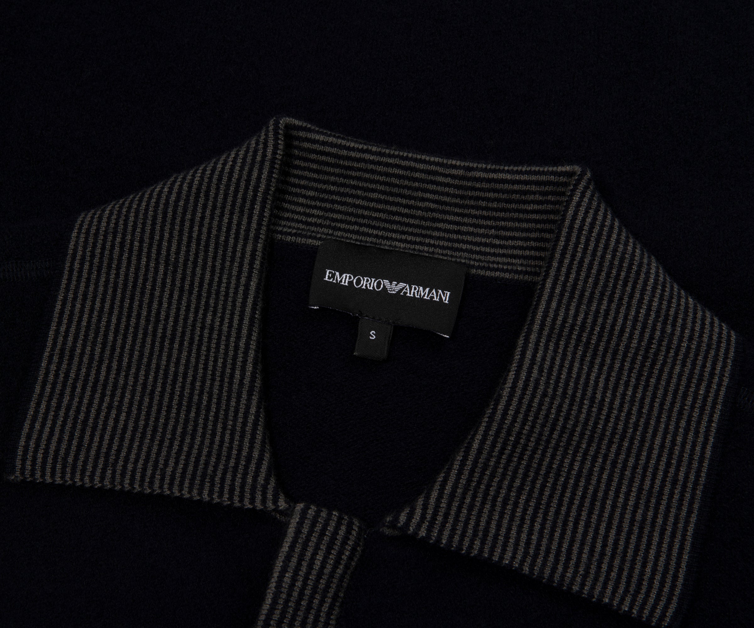 Emporio Armani Navy Woolen Trim Detailed Full Zip Cardigan