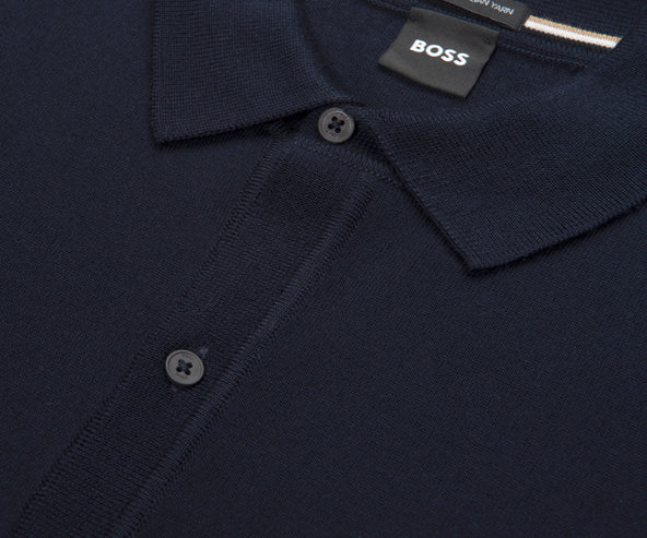 Boss Navy Helbert Full Button LS Polo