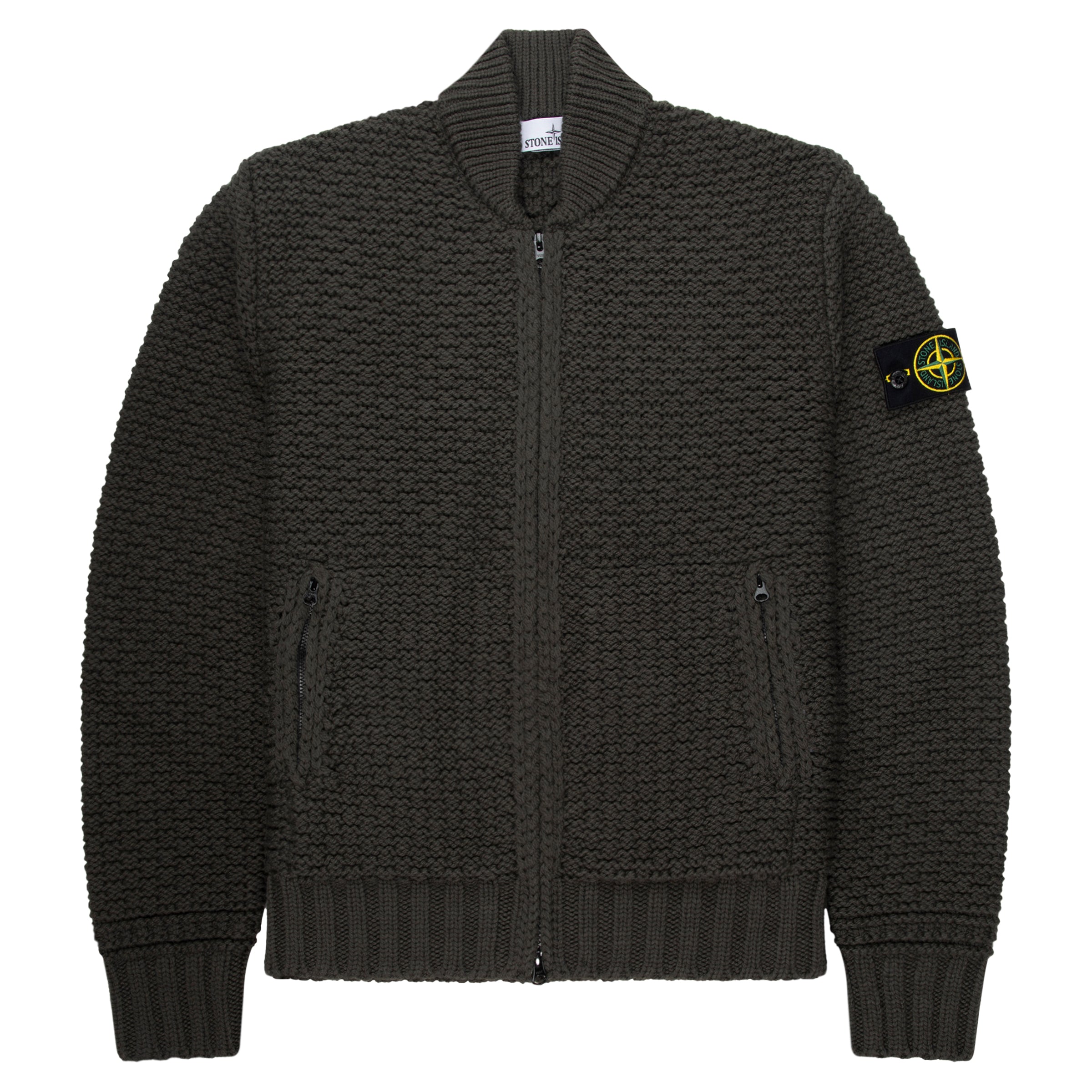 Stone Island Green Chunky Knitted Full Zip Cardigan
