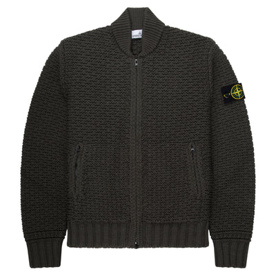 Stone Island Green Chunky Knitted Full Zip Cardigan